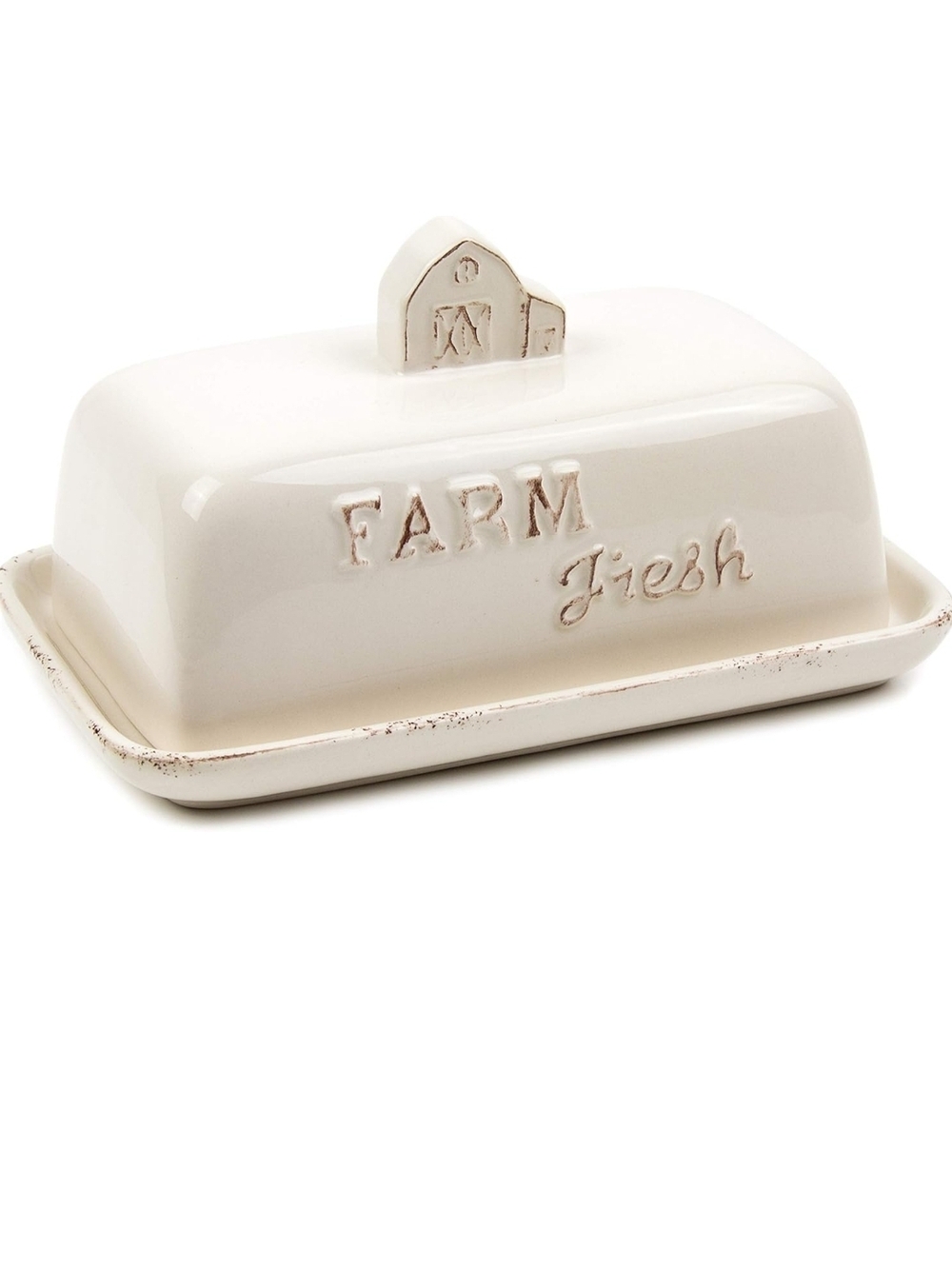 Farmhouse Style "Farm Fresh" Ceramic Butter Dish - Picture 2 of 4